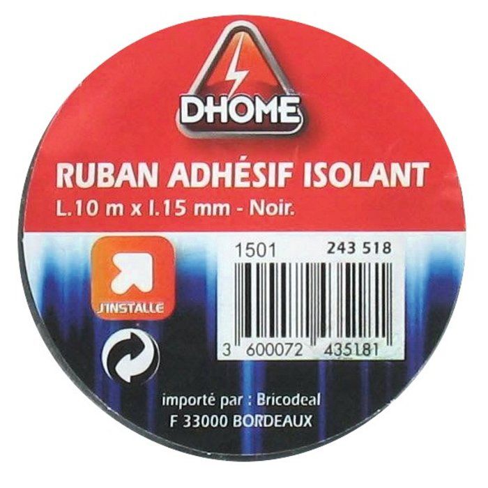Ruban adhésif isolant noir - 15 mm - 10 m - Dhome – Image 2