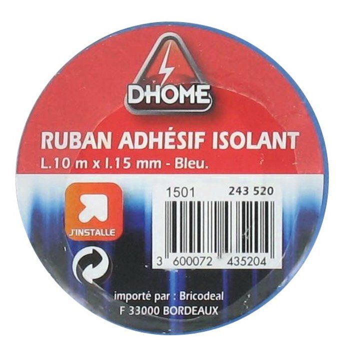 Ruban adhésif isolant bleu - 15 mm - 10 m - Dhome – Image 2