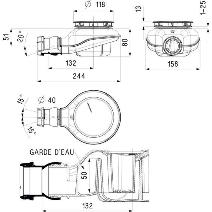 Bonde de douche siphoïde - Turboflow 2 - Ø 90 mm - Nicoll – Image 2
