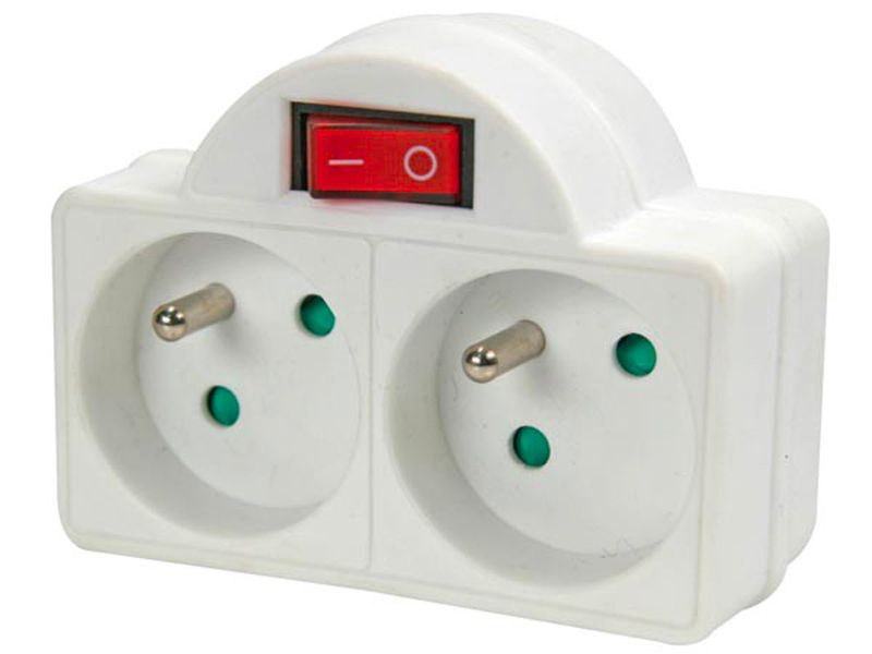 Multiprise électrique 2 prises avec interrupteur blanche